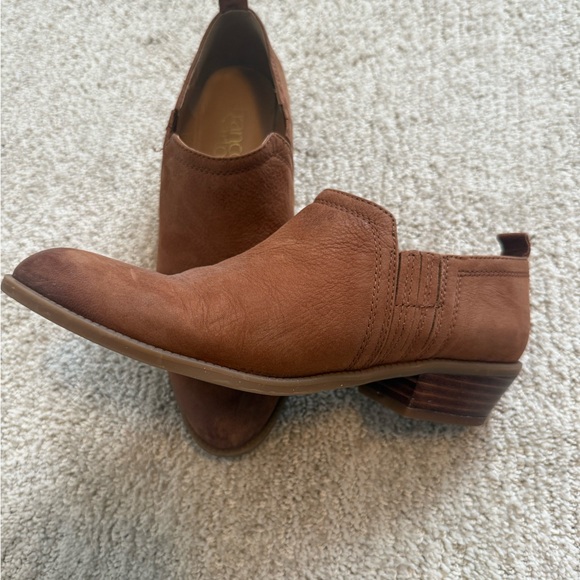 Franco Sarto Cognac Suede Ankle Booties 6.5 M Block Heel Gently Used - Picture 1 of 7